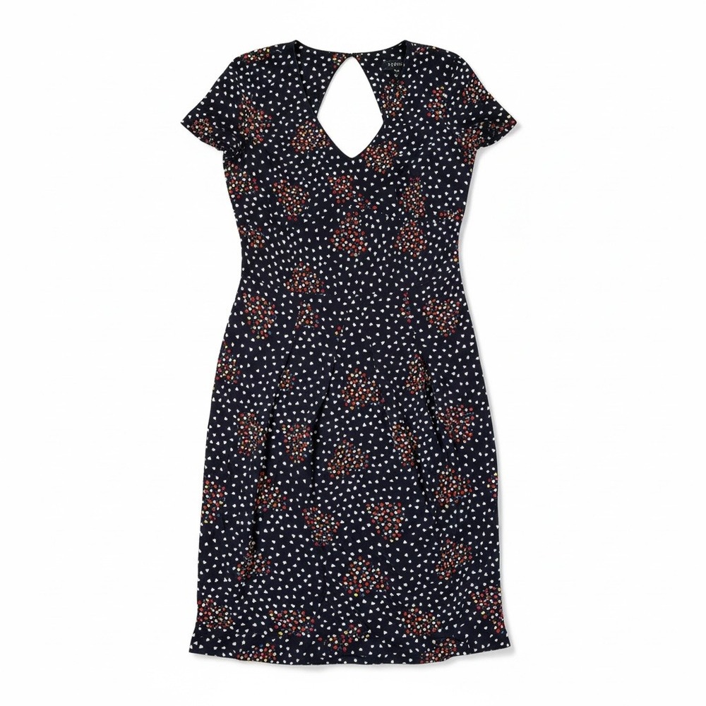 Caroll Paris Silk Dress Black Heart Pattern Size 38